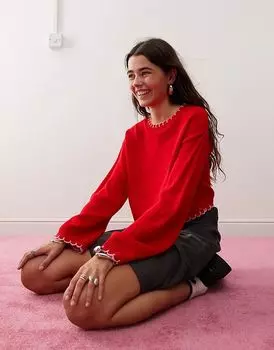 Джемпер, связанный узором «одеяло» красного цвета Miss Selfridge