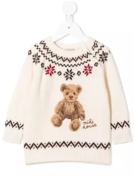 Джемпер Teddy Bear вязки интарсия Miki House, нейтральный цвет
