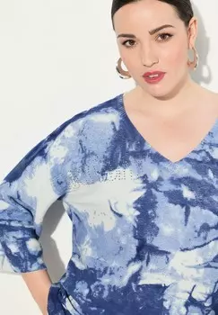 Джемпер TIE DYE 3/4 SLEEVE V-NECK Ulla Popken, темно-синий