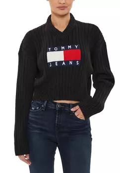 Джемпер Tommy Hilfiger укороченный с логотипом, черный