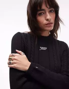 Джемпер Tommy Jeans с косичной вязкой черного цвета