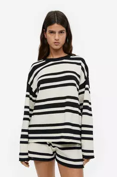 Джемпер тонкой вязки H&M в полоску, бежевый/черный