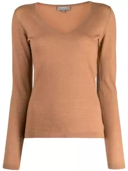 Джемпер тонкой вязки с V-образным вырезом N.Peal, коричневый