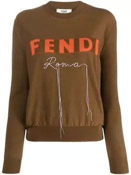 Джемпер тонкой вязки с вышитым логотипом FENDI, коричневый