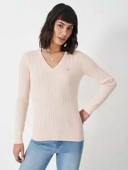 Джемпер-тросик из хлопка и кашемира с v-образным вырезом Crew Clothing, светло-розовый