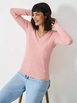 Джемпер-тросик из хлопка и кашемира с v-образным вырезом Crew Clothing, цвет Peach Pink