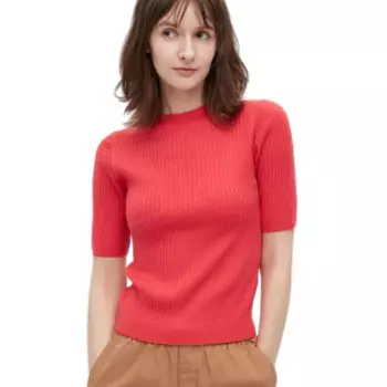 Джемпер Uniqlo Extra Fine Merino Ribbed Half Sleeved Short, розовый