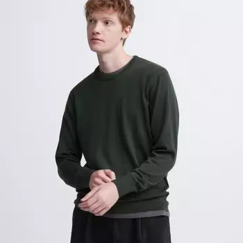 Джемпер Uniqlo Extra Fine Merino, темно-оливковый