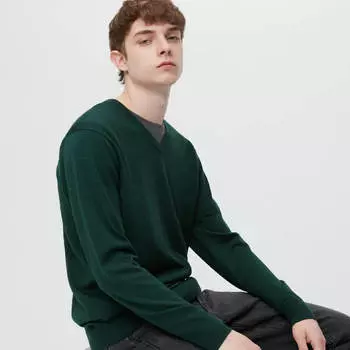 Джемпер Uniqlo Extra Fine Merino, темно-зеленый