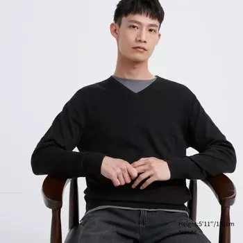 Джемпер Uniqlo мужской из шерсти мериноса мягкий, черный