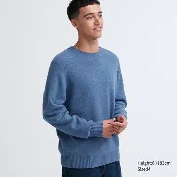 Джемпер Uniqlo мужской из шерсти ягненка с круглым вырезом, синий