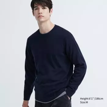 Джемпер Uniqlo мужской кашемировый с круглым вырезом, темно-синий