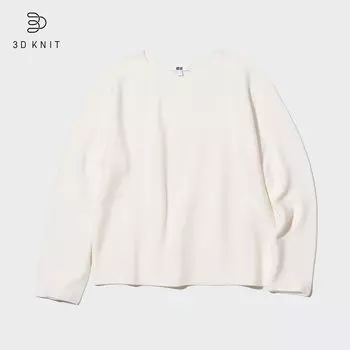Джемпер Uniqlo женский из хлопкового трикотажа с круглым вырезом бесшовный, молочный