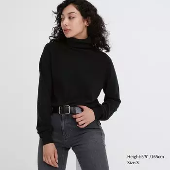 Кашемировый джемпер с высоким воротом Uniqlo, черный