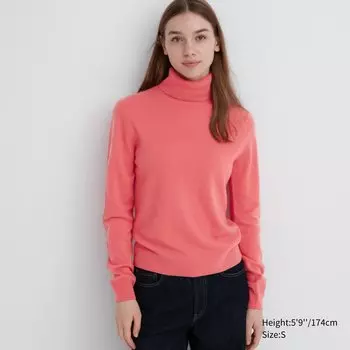 Кашемировый джемпер с высоким воротом Uniqlo, розовый