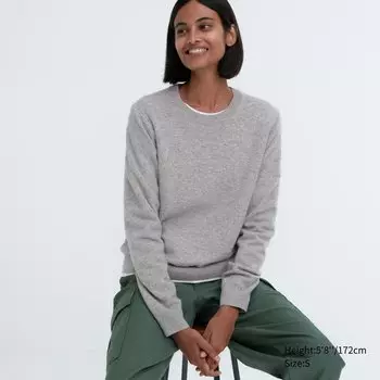 Джемпер Uniqlo женский из кашемира с круглым вырезом мягкий, серый