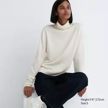 Кашемировый джемпер с высоким воротом Uniqlo, молочный