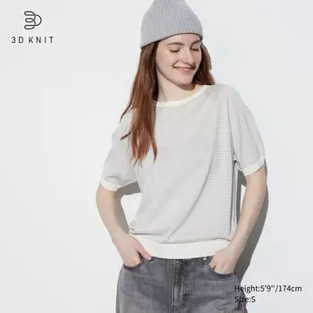 Джемпер Uniqlo женский с коротким рукавом и круглым вырезом, молочный