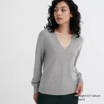Джемпер Uniqlo женский с v-образным вырезом кашемировый, серый