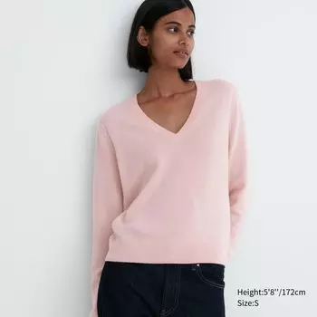 Джемпер Uniqlo женский с v-образным вырезом из кашемира, розовый