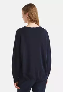 Джемпер V NECK IN PLAIN RELAXED FIT BORDER ON THE HEM United Colors of Benetton, синий