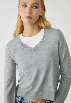 Джемпер V NECK Stradivarius, серый