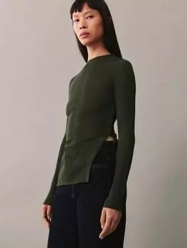 Джемпер valle slim fit с разрезным подолом Mango, темно-зеленый