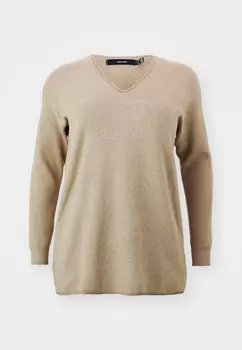 Джемпер VMCGOLD ROLL LONG VNECK Vero Moda Curve, бежевый