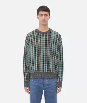 Джемпер в клетку из хлопка и вискозы Bottega Veneta, коричневый/мятный/черный