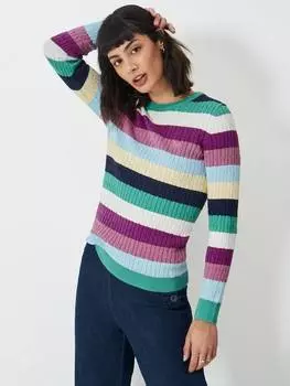 Джемпер в полоску heritage кабельной вязки Crew Clothing, разноцветный