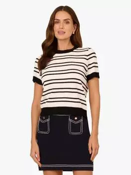 Джемпер в полоску с контрастной отделкой pointelle Adrianna Papell, цвет Ivory/Black