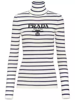 Джемпер в полоску с логотипом Prada, белый