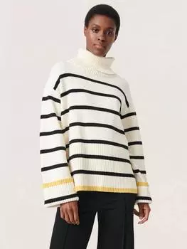Джемпер в полоску с муслиновым воротником-стойкой Soaked In Luxury, цвет Whisper White/Multi