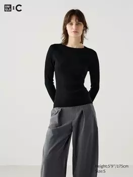 Джемпер в рубчик 3d-вязки из смеси мериноса Uniqlo, черный