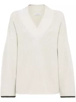 Джемпер в рубчик Brunello Cucinelli, бежевый