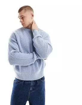 Джемпер в рубчик с изображением рыбака синего цвета Bershka