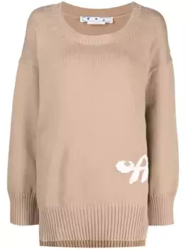 Джемпер в рубчик с логотипом OFF-WHITE, коричневый
