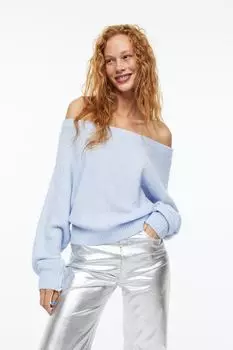 Джемпер в рубчик с открытыми плечами H&amp;M, светло-синий