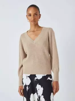 Джемпер в рубчик с V-образным вырезом John Lewis, тост