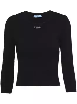 Джемпер в рубчик с вышитым логотипом Prada, черный
