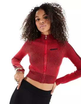 Джемпер в рубчик с застежкой-молнией красного цвета Bershka