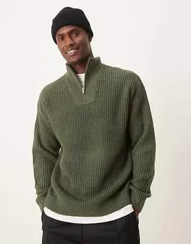 Джемпер в рыбацком стиле с молнией 1/4 New Look цвета хаки