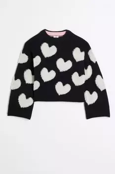 Джемпер в виде сердца из букле для девочек River Island, черный
