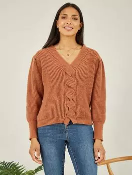 Джемпер вязанной косой вязки Mela London Yumi, коричневый