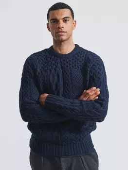 Джемпер вязанной шерстяной вязки в стиле пэчворк Polperro Aubin, темно-синий