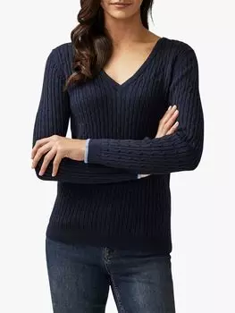 Джемпер вязанной вязки из кашемира Heritage с V-образным вырезом Crew Clothing, синий