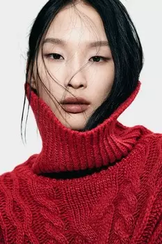 Джемпер вязанной вязки с воротником поло H&M, красный