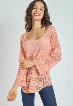 Джемпер вязаный La Morena с узором, лососевый