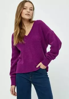 Джемпер вязаный PCPEARL V-NECK LONG SLEEVE PEPPERCORN, цвет hollyhock purple