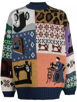 Джемпер вязки интарсия KAPITAL, синий